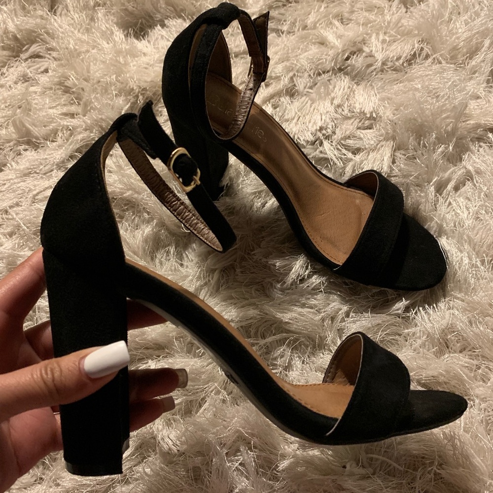 Black suede block heels